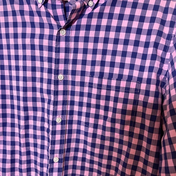 J Crew button down slim fit shirt gingham plaid preppy dusty peony Baltic blue L - Picture 6 of 8